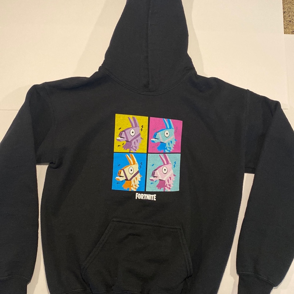 Fort night llama decal black hoodie large gently used
